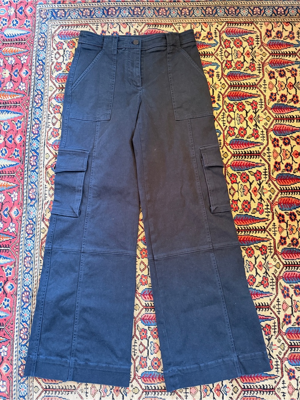 TWP Women's Coop Navy Wide-Leg Cargo - 97% wool, made in USA, size 2